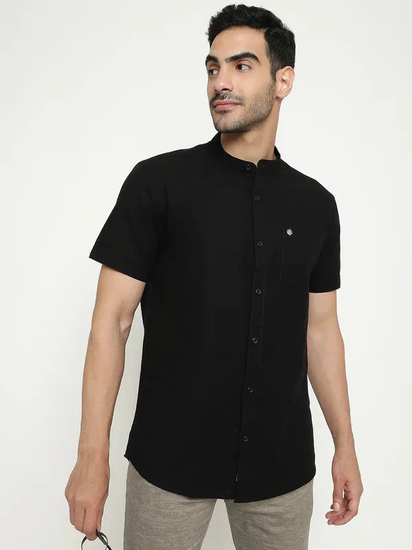 Mettle Mandarin Collar Short Sleeves Cotton Casual Shirt