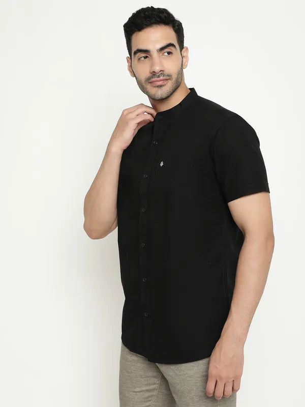 Mettle Mandarin Collar Short Sleeves Cotton Casual Shirt