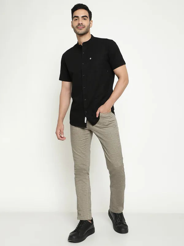 Mettle Mandarin Collar Short Sleeves Cotton Casual Shirt