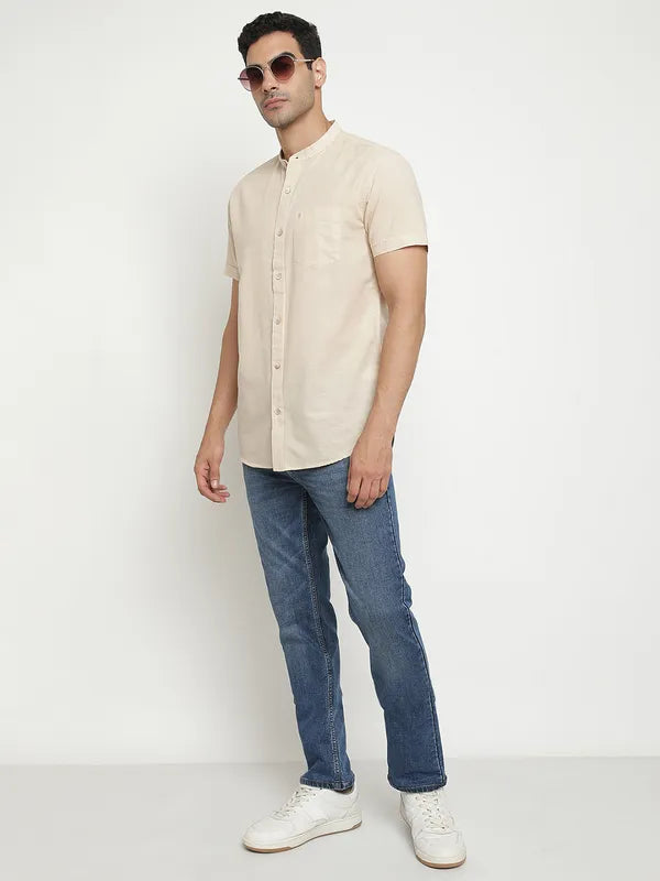 Mettle Men Cream-Coloured Opaque Casual Shirt