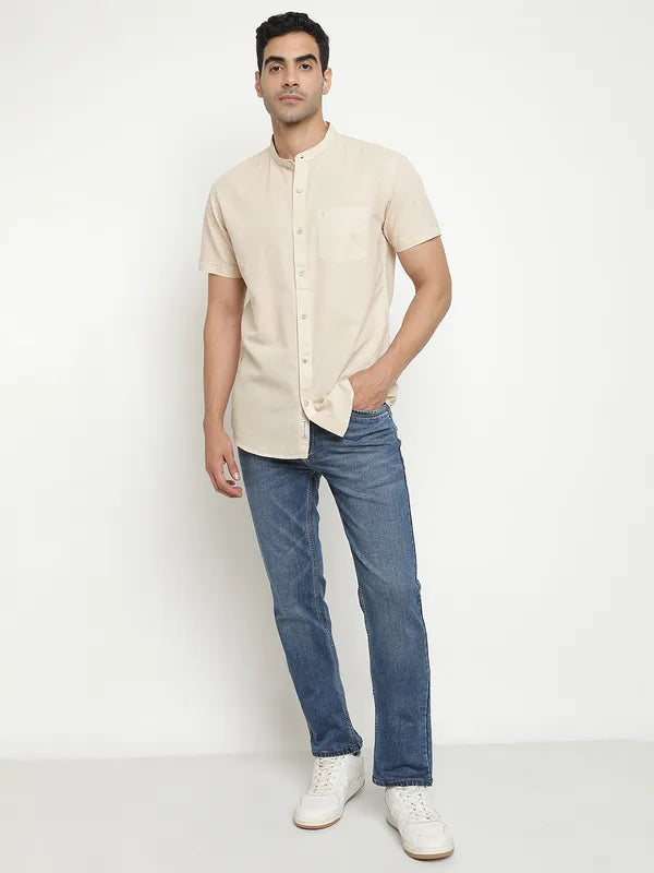 Mettle Men Cream-Coloured Opaque Casual Shirt