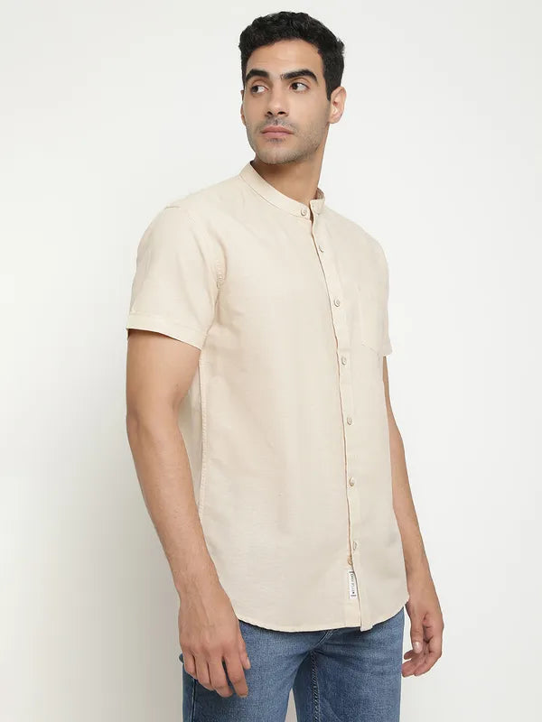 Mettle Men Cream-Coloured Opaque Casual Shirt