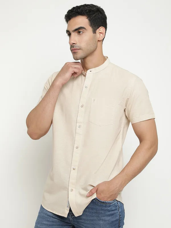 Mettle Men Cream-Coloured Opaque Casual Shirt