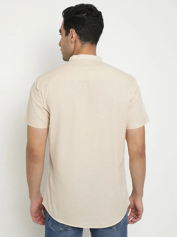 Mettle Men Cream-Coloured Opaque Casual Shirt