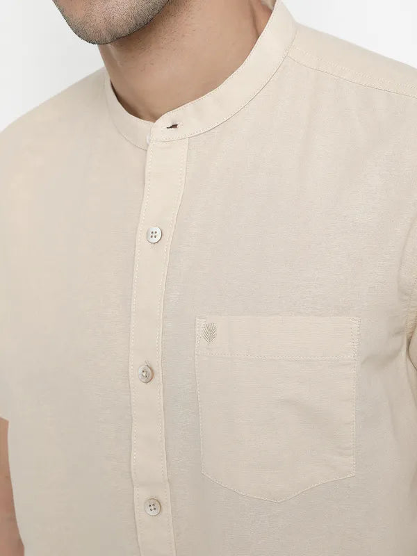 Mettle Men Cream-Coloured Opaque Casual Shirt