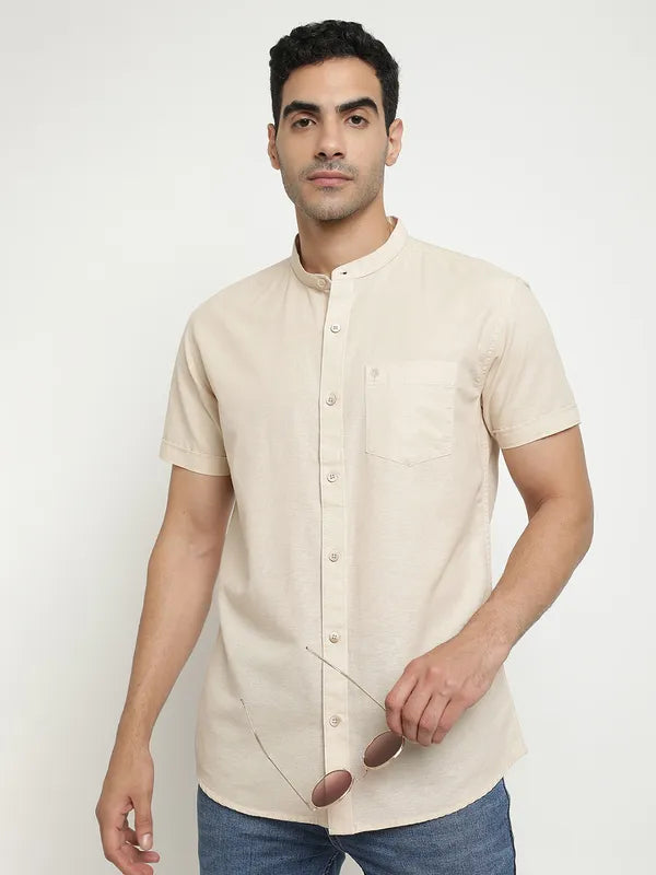 Mettle Men Cream-Coloured Opaque Casual Shirt