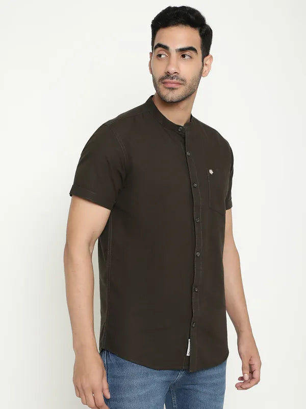 Mettle Men Mandarin Collar Cotton Casual Shirt