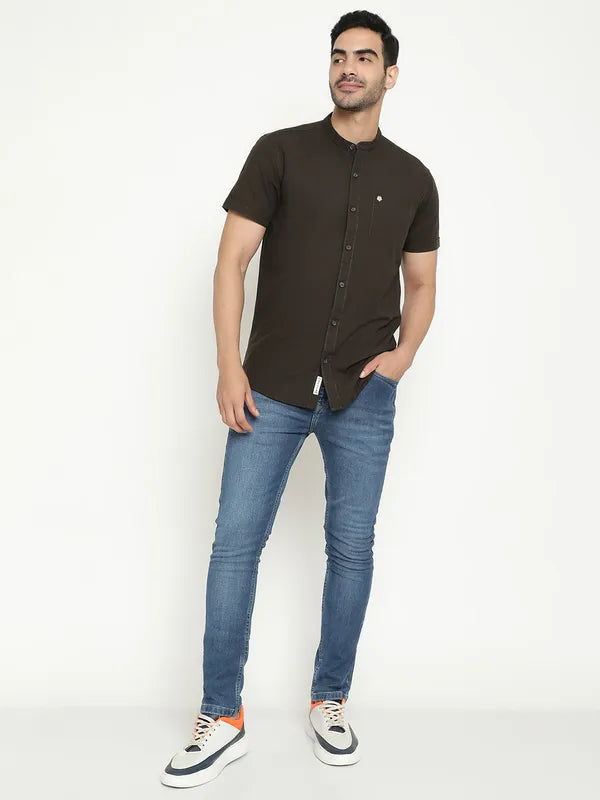 Mettle Men Mandarin Collar Cotton Casual Shirt