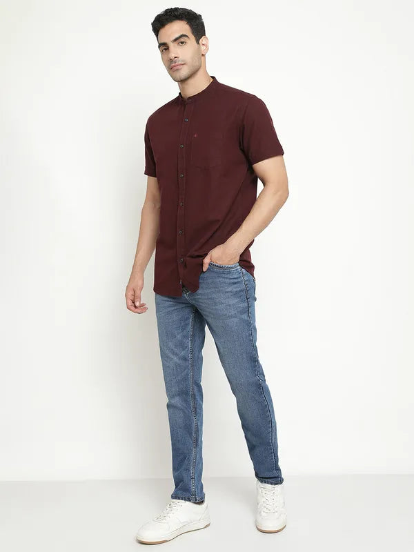 Mettle Men Maroon Opaque Casual Shirt