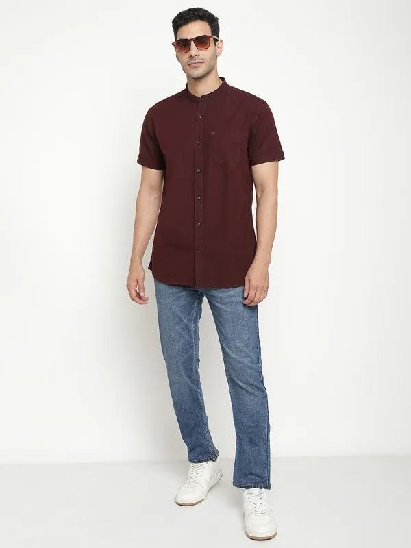 Mettle Men Maroon Opaque Casual Shirt