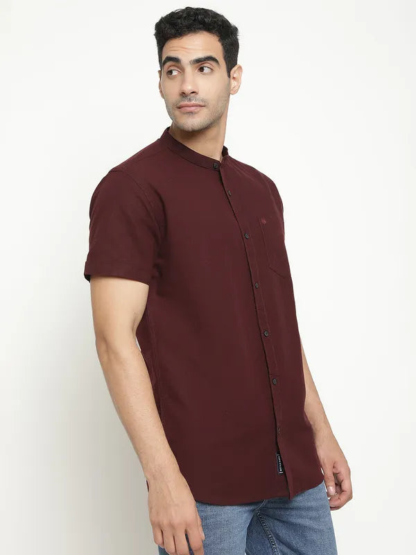 Mettle Men Maroon Opaque Casual Shirt