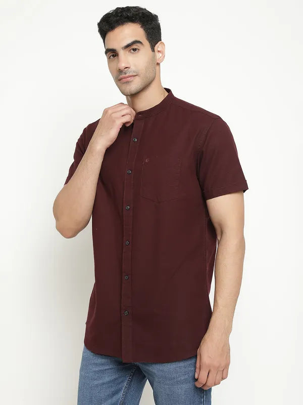 Mettle Men Maroon Opaque Casual Shirt