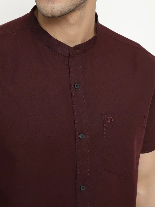 Mettle Men Maroon Opaque Casual Shirt