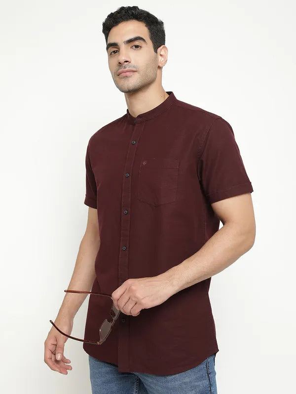 Mettle Men Maroon Opaque Casual Shirt