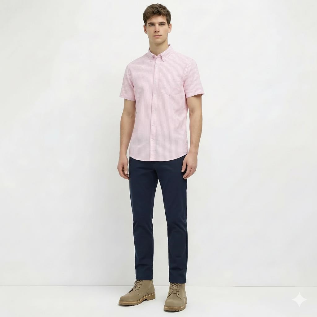 Men Pink Striped Casual Shirt
