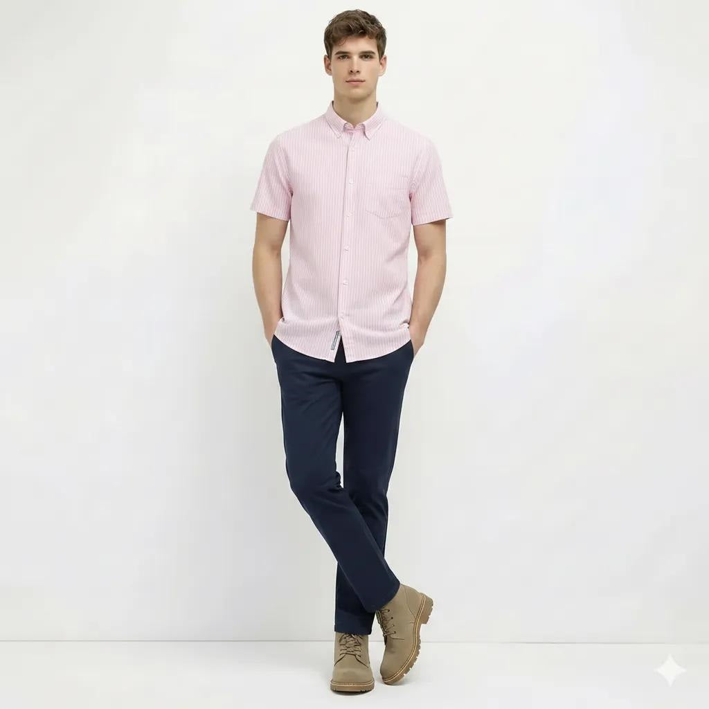 Men Pink Striped Casual Shirt