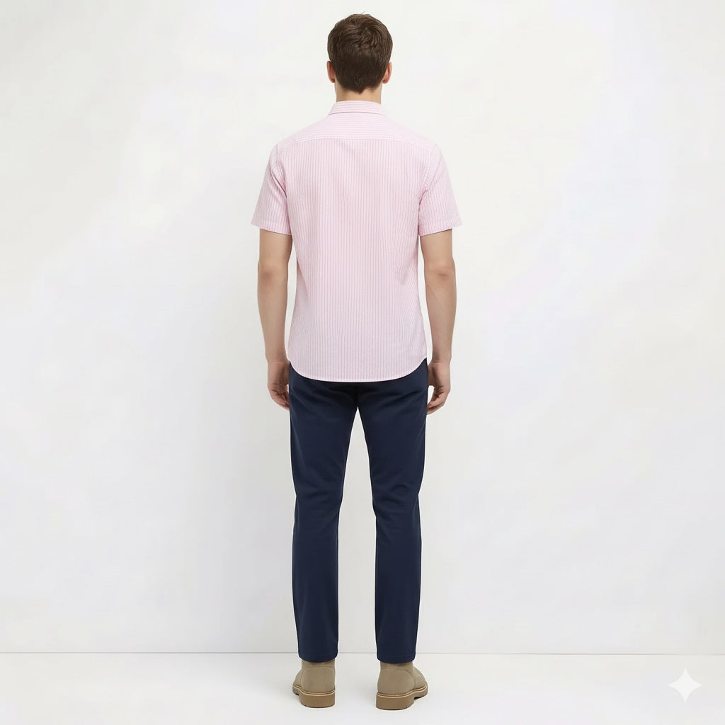 Men Pink Striped Casual Shirt