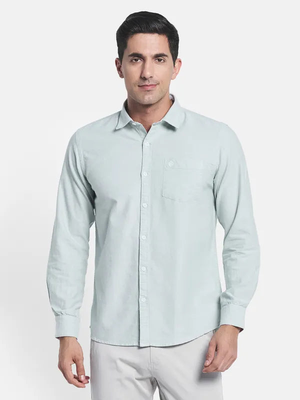 Men Green Solid Regular Fit Casual Shirt