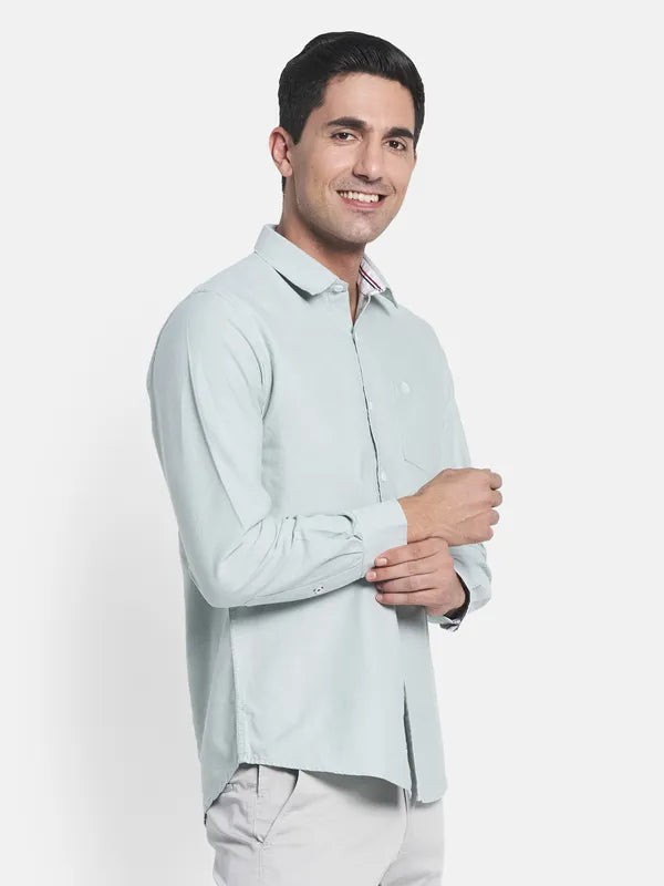 Men Green Solid Regular Fit Casual Shirt