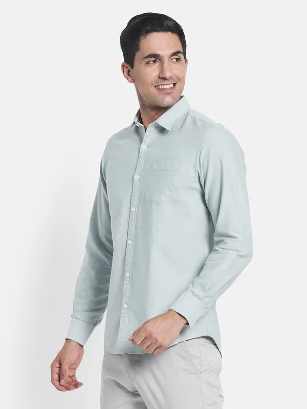 Men Green Solid Regular Fit Casual Shirt