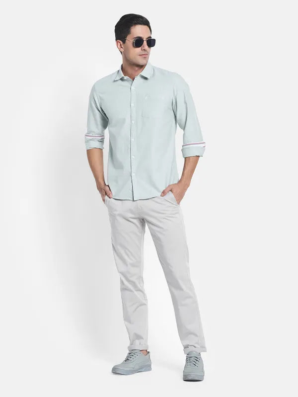 Men Green Solid Regular Fit Casual Shirt