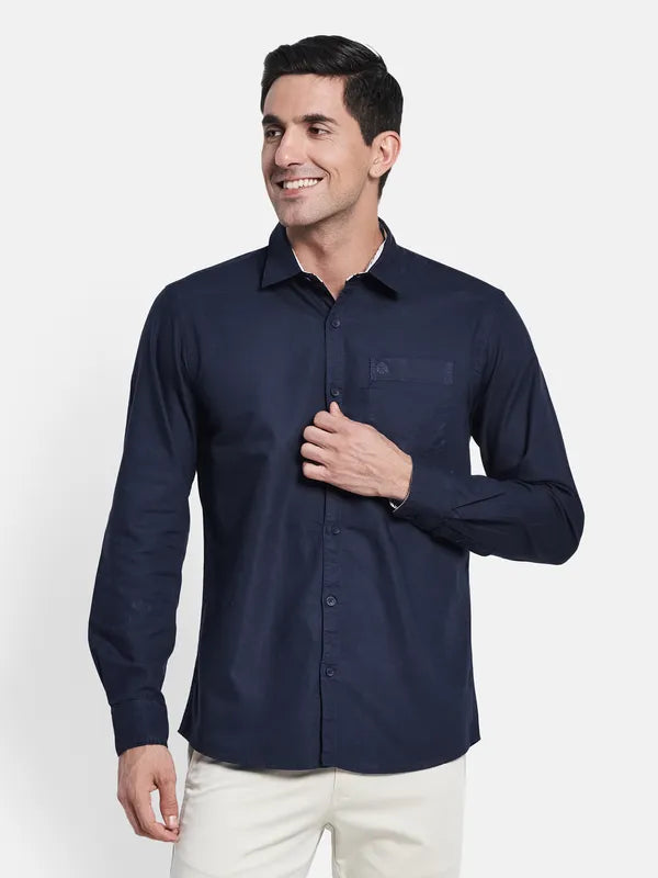 Men Navy Blue Casual Shirt