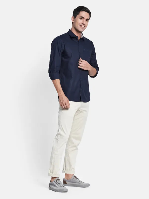 Men Navy Blue Casual Shirt