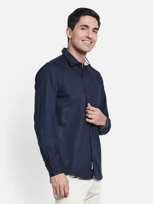 Men Navy Blue Casual Shirt