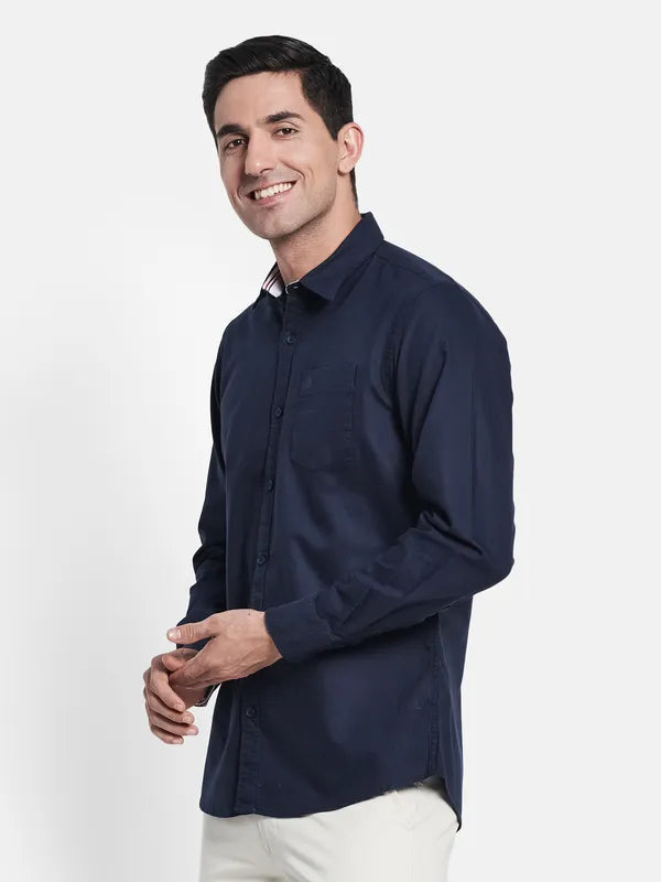 Men Navy Blue Casual Shirt