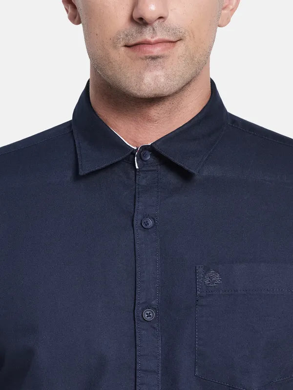 Men Navy Blue Casual Shirt