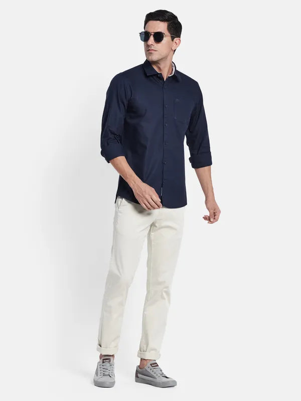 Men Navy Blue Casual Shirt