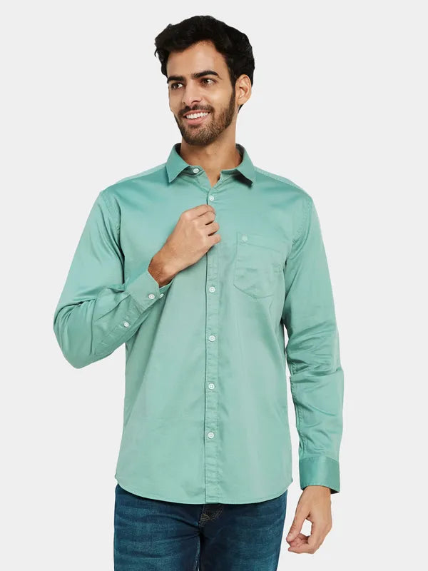 Mettle Men Green Opaque Casual Shirt