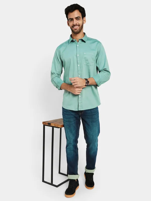 Mettle Men Green Opaque Casual Shirt