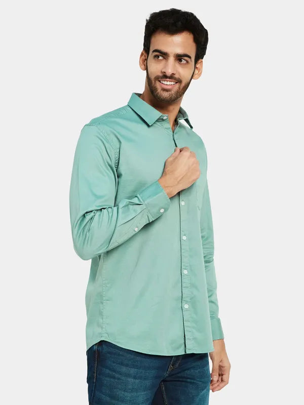 Mettle Men Green Opaque Casual Shirt