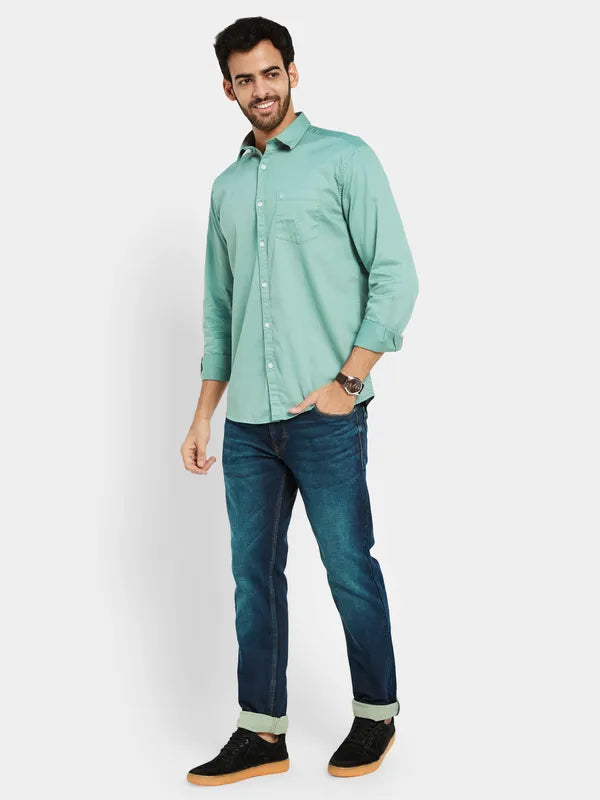 Mettle Men Green Opaque Casual Shirt