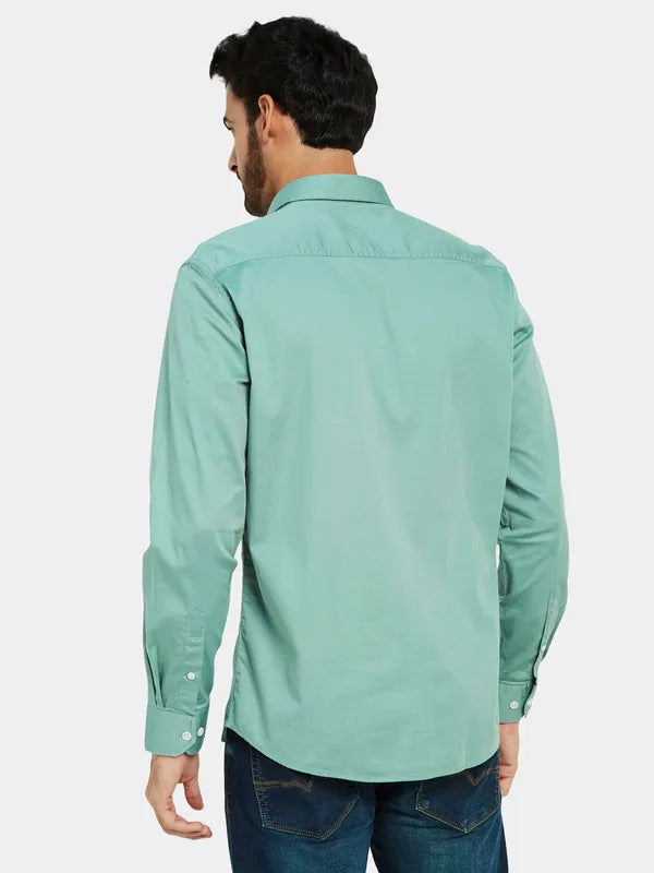 Mettle Men Green Opaque Casual Shirt