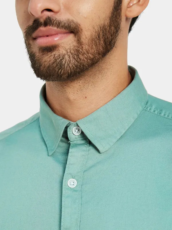 Mettle Men Green Opaque Casual Shirt