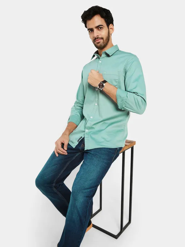 Mettle Men Green Opaque Casual Shirt