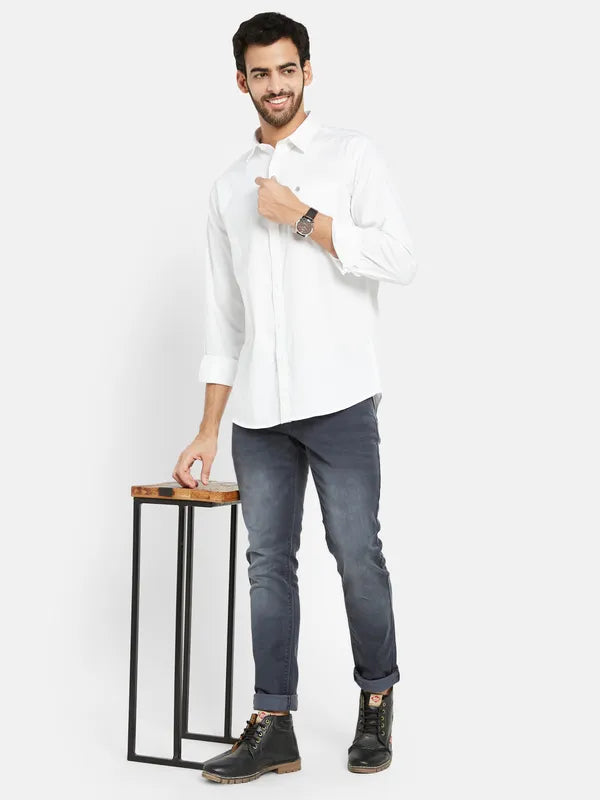 Mettle Men White Opaque Casual Shirt