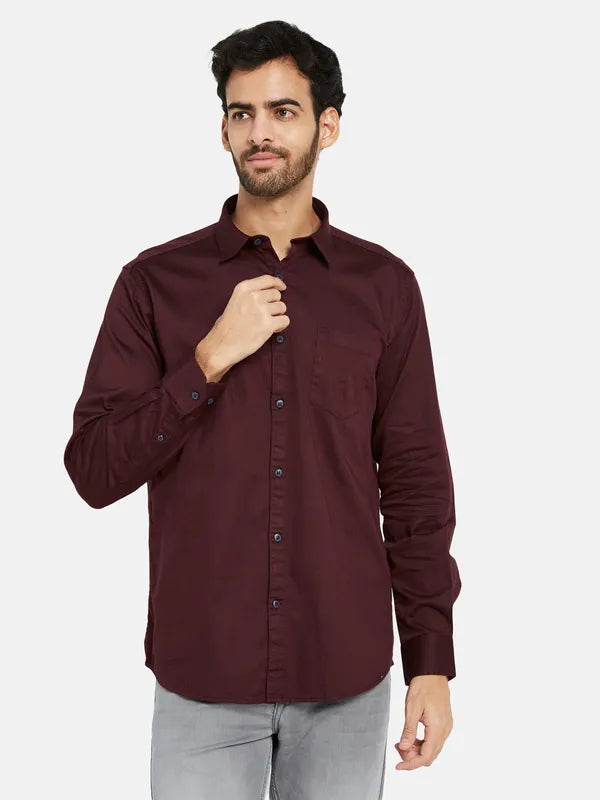 Mettle Men Maroon Opaque Casual Shirt