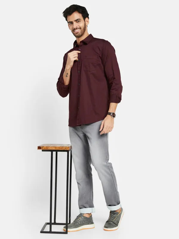 Mettle Men Maroon Opaque Casual Shirt