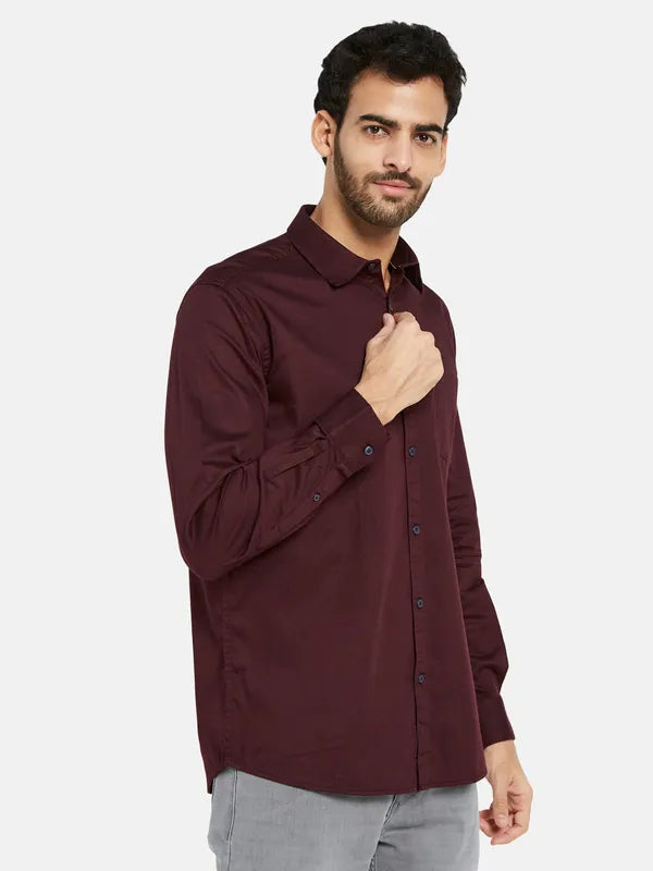 Mettle Men Maroon Opaque Casual Shirt