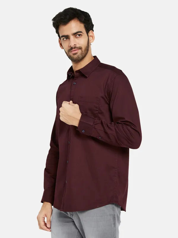 Mettle Men Maroon Opaque Casual Shirt