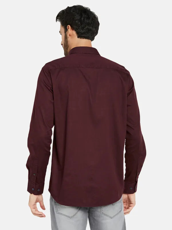 Mettle Men Maroon Opaque Casual Shirt