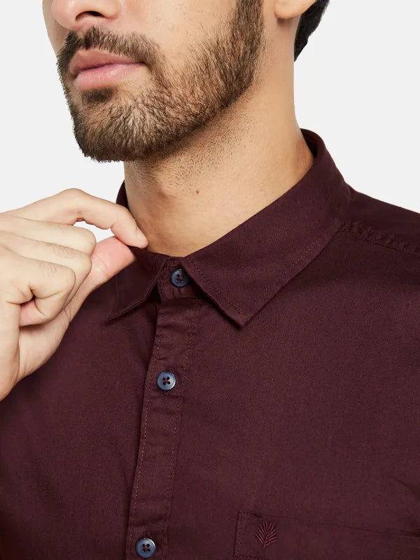 Mettle Men Maroon Opaque Casual Shirt