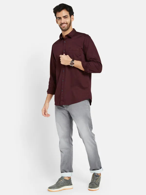 Mettle Men Maroon Opaque Casual Shirt