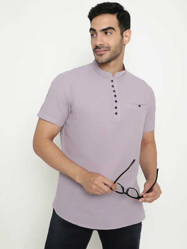 Mettle Mandarin Collar Short Sleeves Cotton Casual Shirt