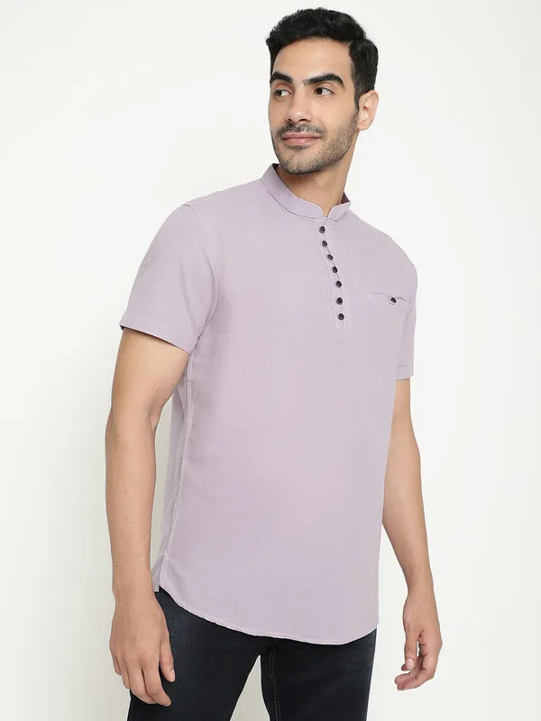 Mettle Mandarin Collar Short Sleeves Cotton Casual Shirt