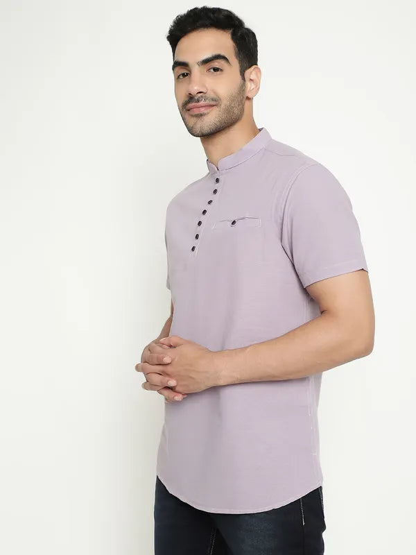 Mettle Mandarin Collar Short Sleeves Cotton Casual Shirt