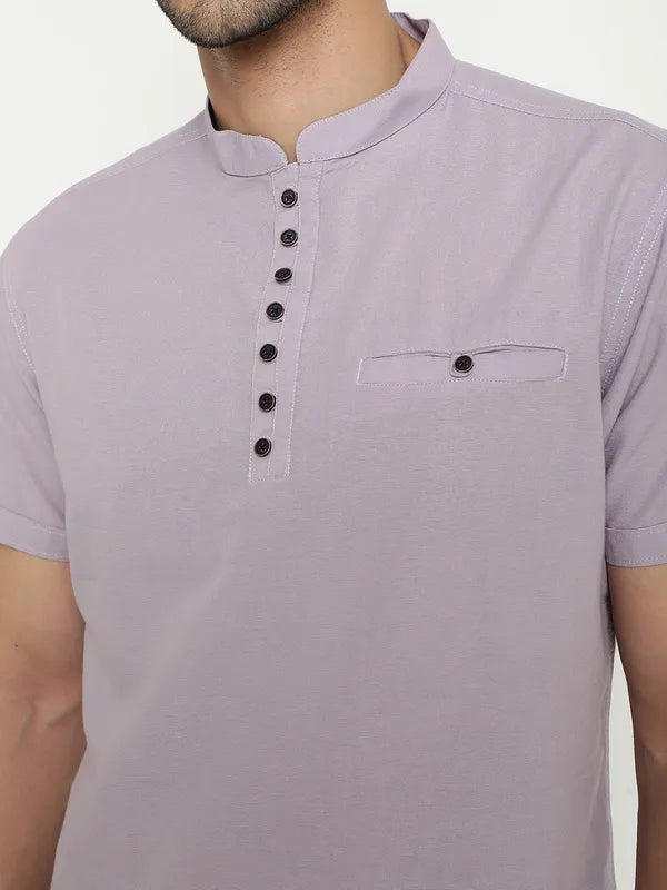 Mettle Mandarin Collar Short Sleeves Cotton Casual Shirt